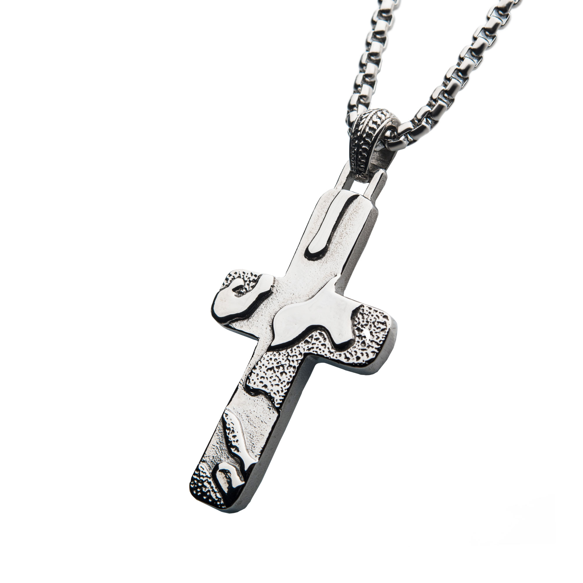 Matte Steel 3D Canyon Pattern Pendant with Box Chain Image 2 Spath Jewelers Bartow, FL