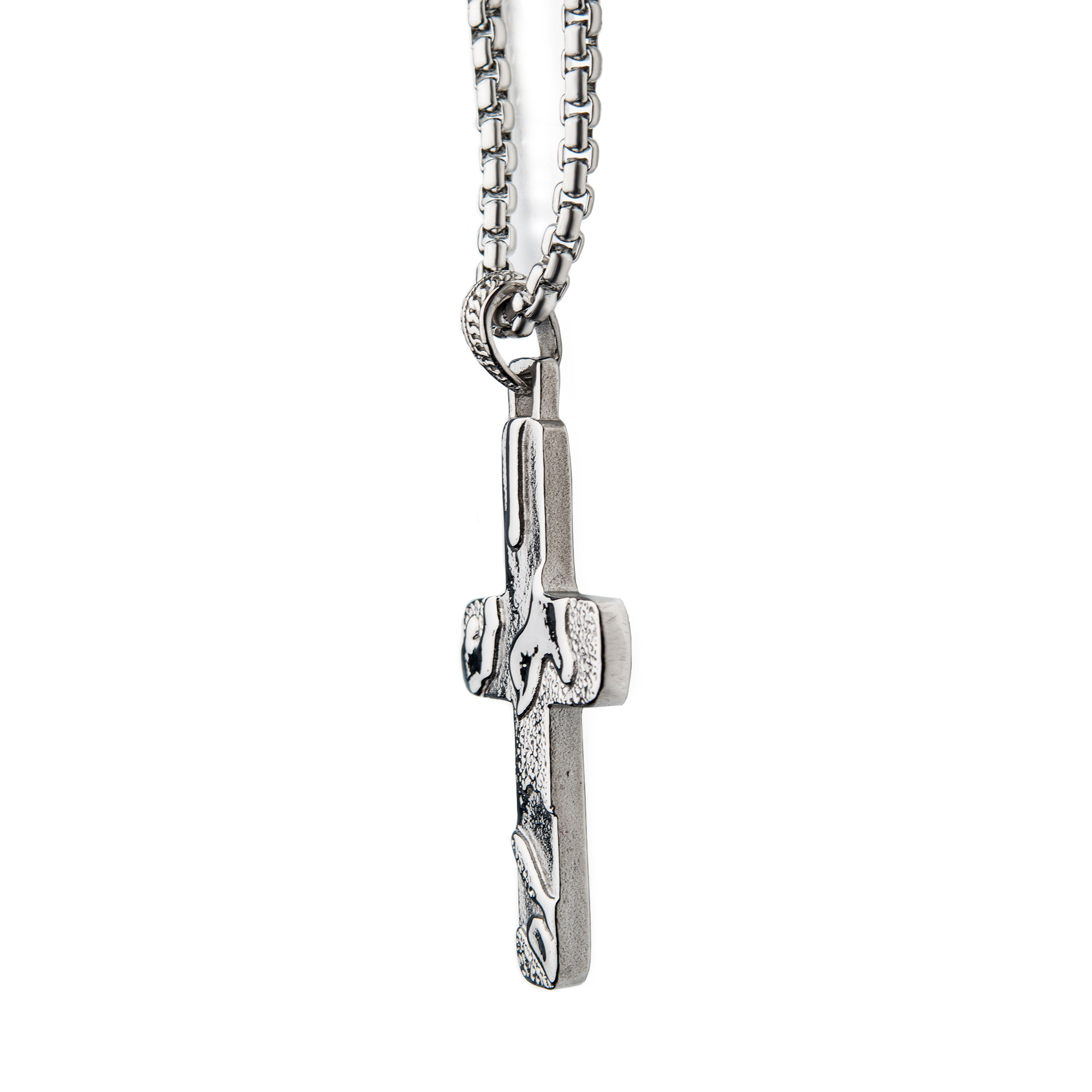 Matte Steel 3D Canyon Pattern Pendant with Box Chain Image 3 Ritzi Jewelers Brookville, IN