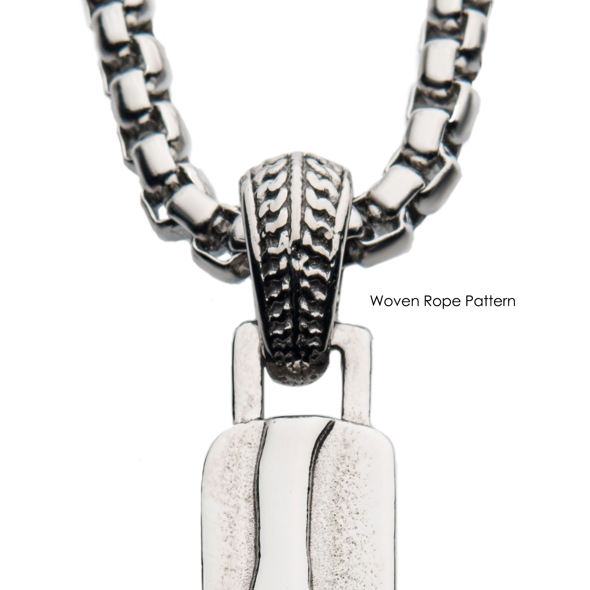 Matte Steel 3D Canyon Pattern Pendant with Box Chain Image 4 Midtown Diamonds Reno, NV