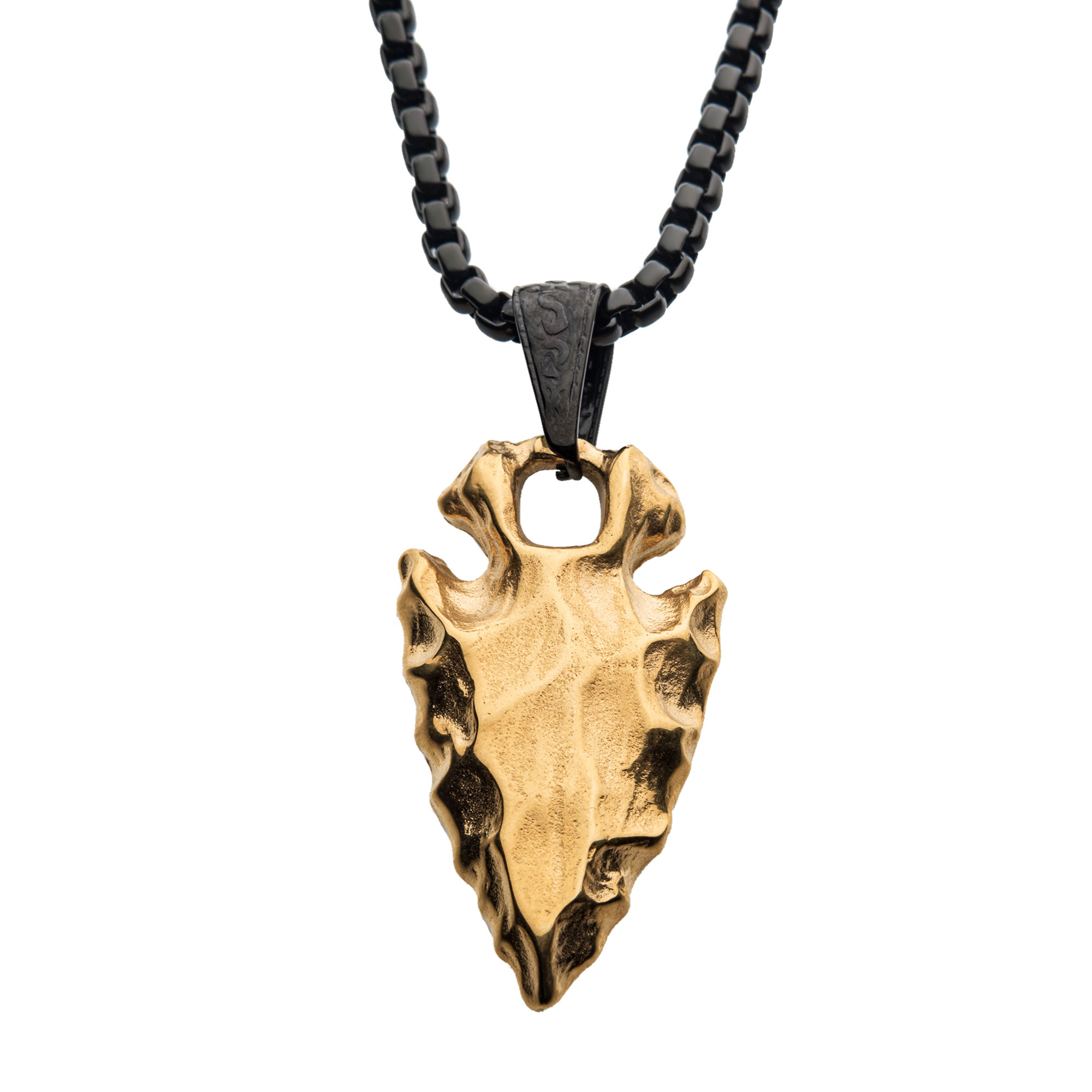 Gold Plated Chiseled Arrowhead Pendant with Box Chain Morin Jewelers Southbridge, MA
