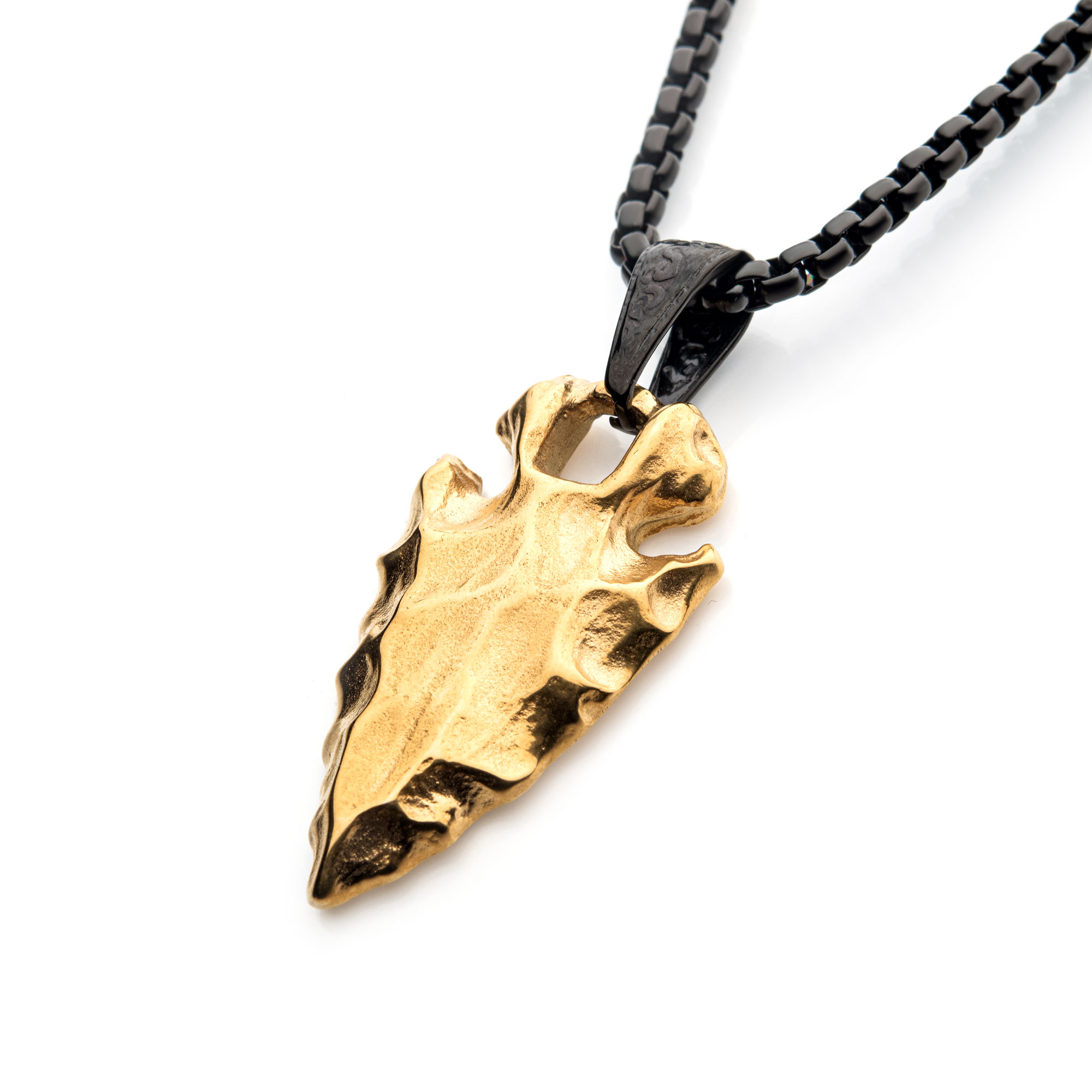 Gold Plated Chiseled Arrowhead Pendant with Box Chain Image 2 Milano Jewelers Pembroke Pines, FL