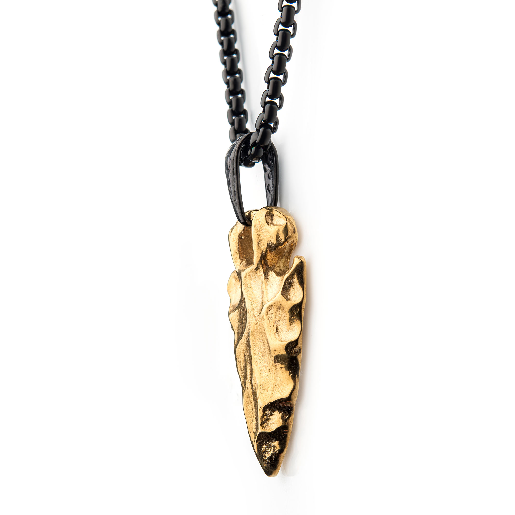 Gold Plated Chiseled Arrowhead Pendant with Box Chain Image 3 Ken Walker Jewelers Gig Harbor, WA