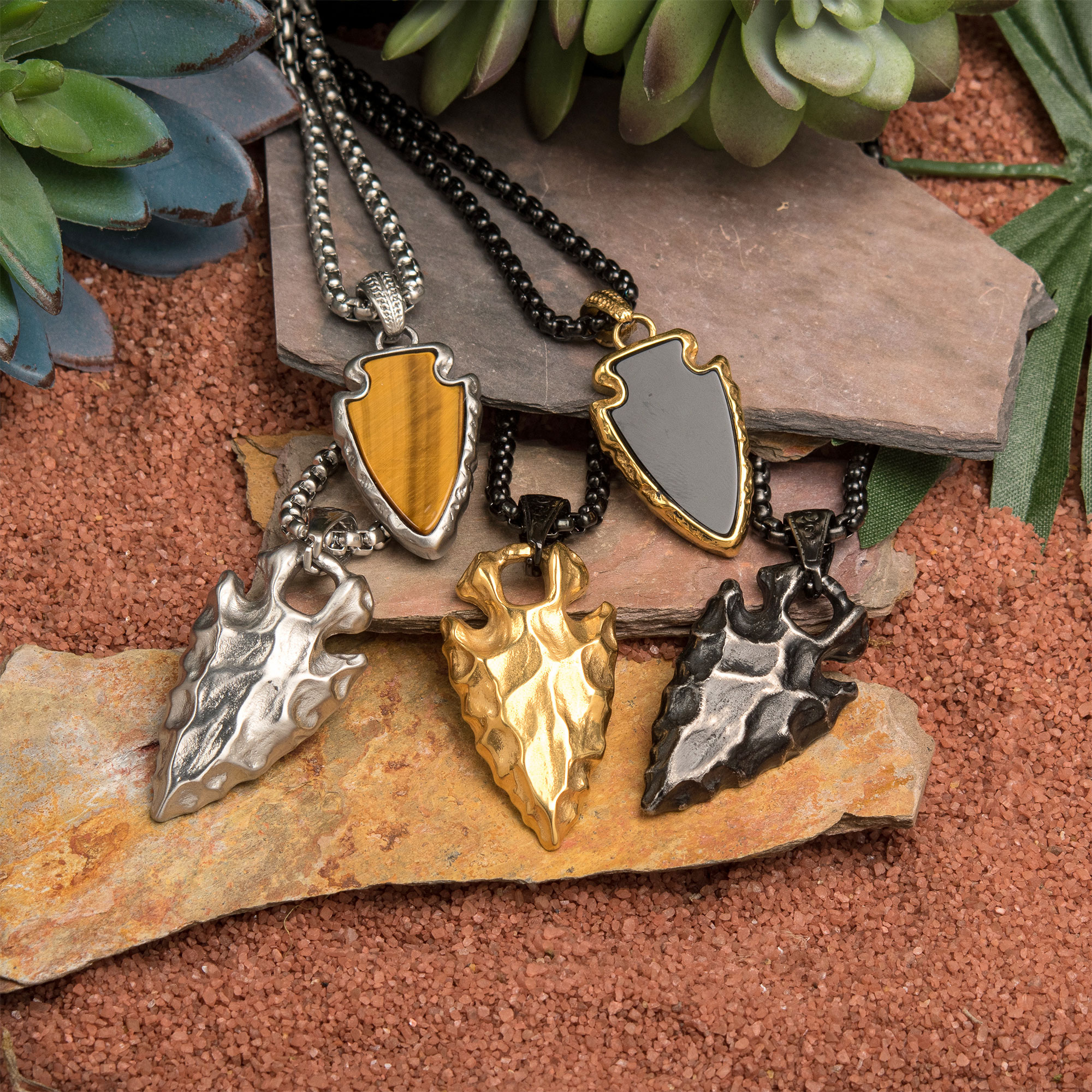 Gold Plated Chiseled Arrowhead Pendant with Box Chain Image 4 Mitchell's Jewelry Norman, OK
