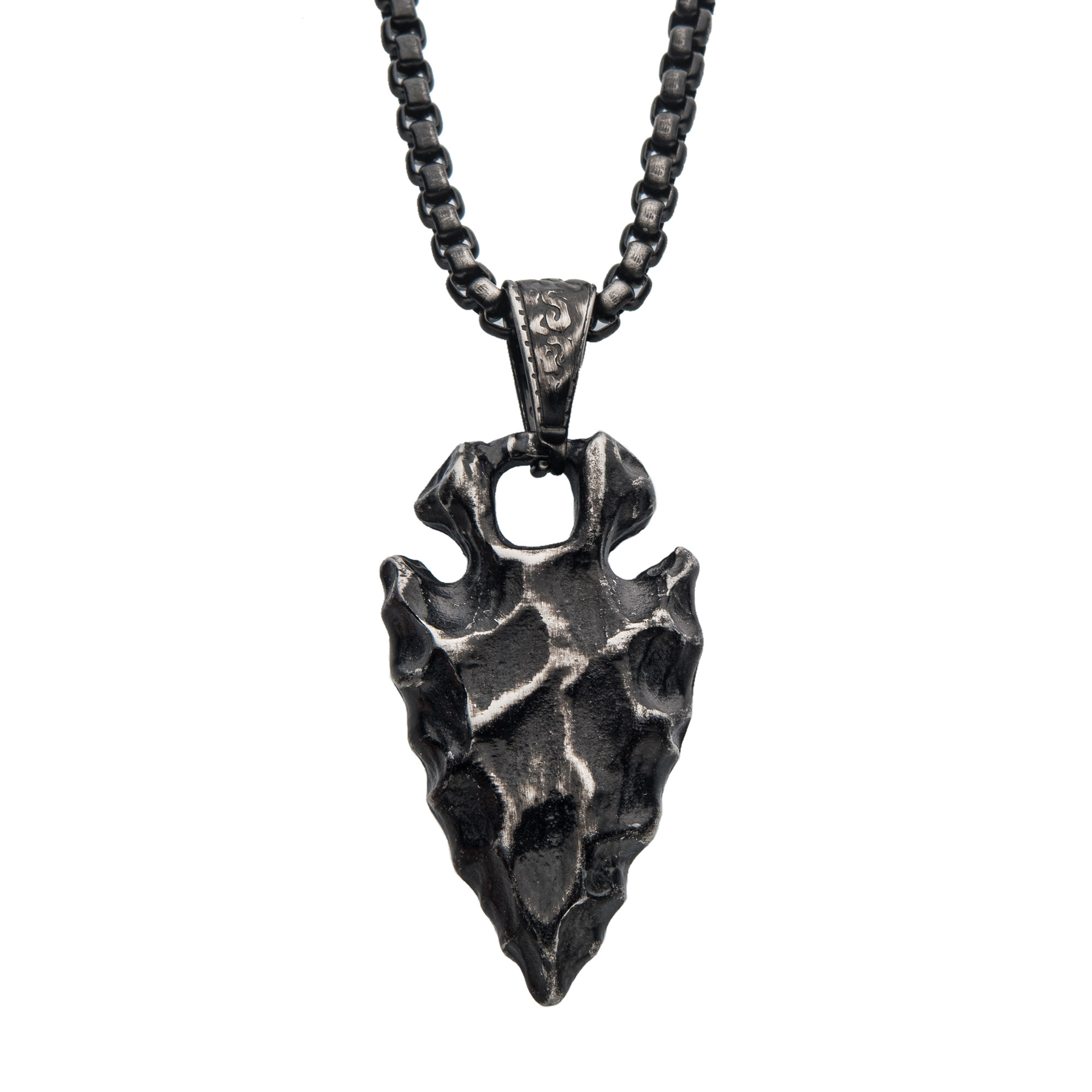 Gun Metal Plated Chiseled Arrowhead Pendant with Box Chain Thurber's Fine Jewelry Wadsworth, OH