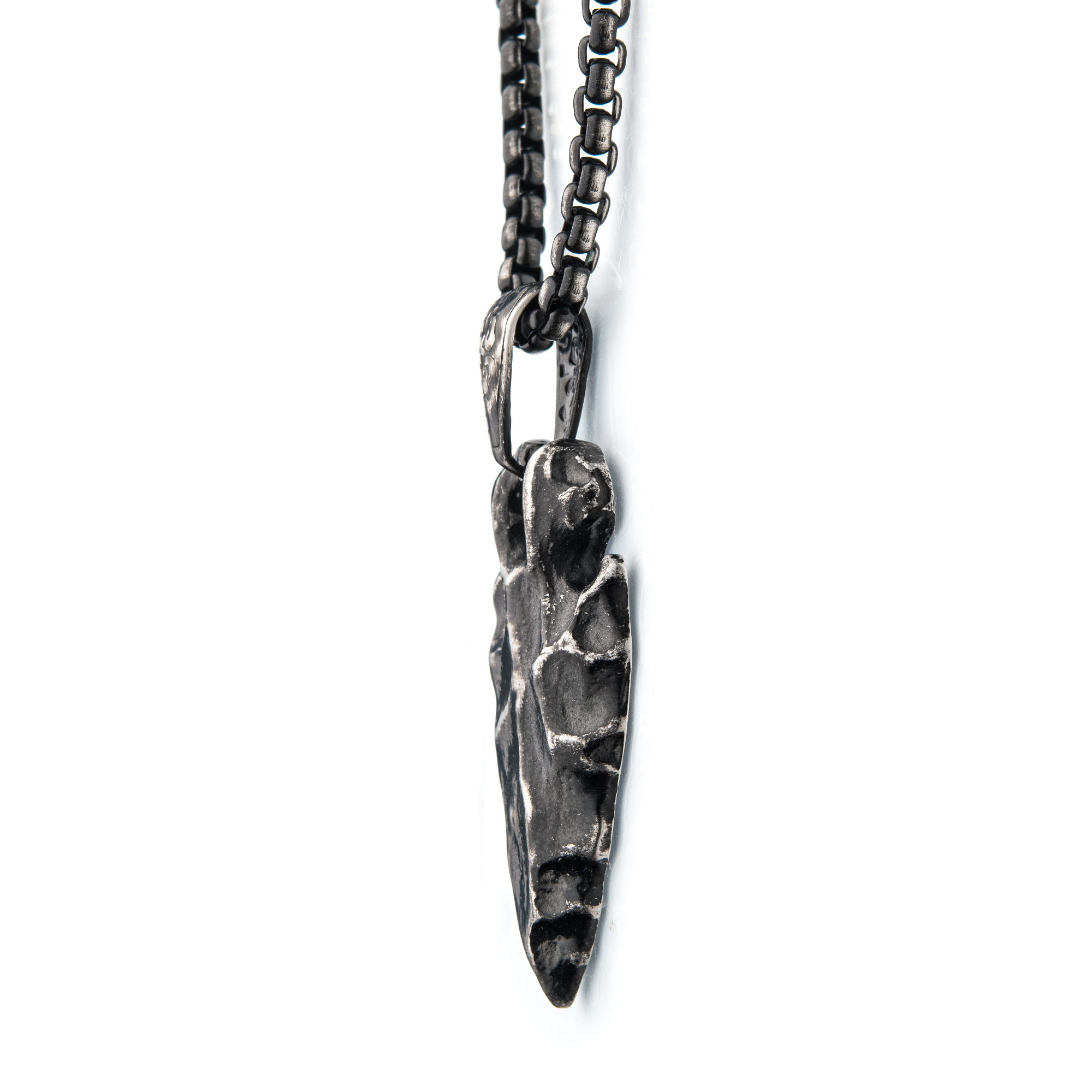 Gun Metal Plated Chiseled Arrowhead Pendant with Box Chain Image 3 Ken Walker Jewelers Gig Harbor, WA