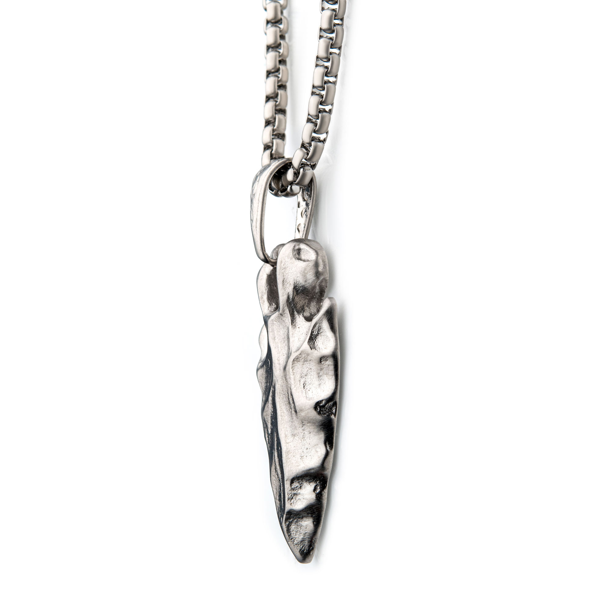 Brushed Steel Chiseled Arrowhead Pendant with Box Chain Image 3 Milano Jewelers Pembroke Pines, FL