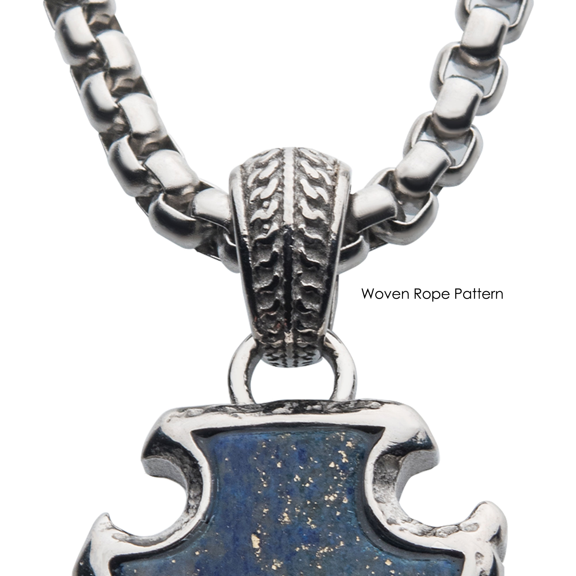 Lapis Lazuli Stone with Polished Steel Frame Pendant with Polished Steel Box Chain Image 4 Midtown Diamonds Reno, NV