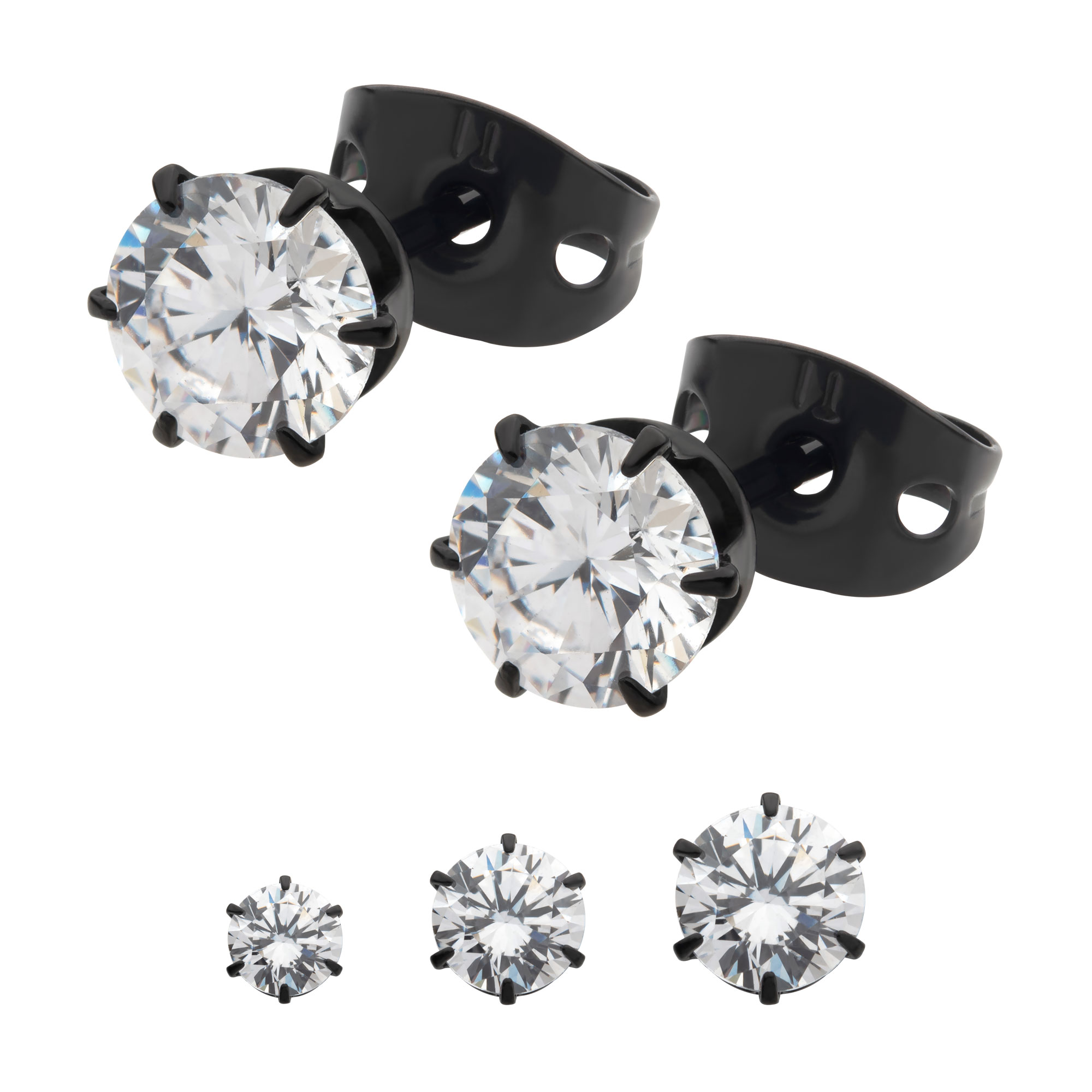 20g Black Plated Titanium Post and Butterfly Back with 6-Prong Set CZ Stud Earrings Morin Jewelers Southbridge, MA