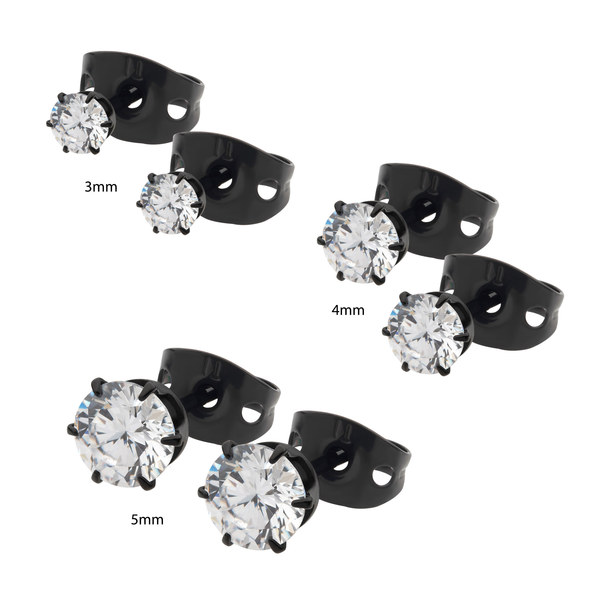 20g Black Plated Titanium Post and Butterfly Back with 6-Prong Set CZ Stud Earrings Image 3 Midtown Diamonds Reno, NV