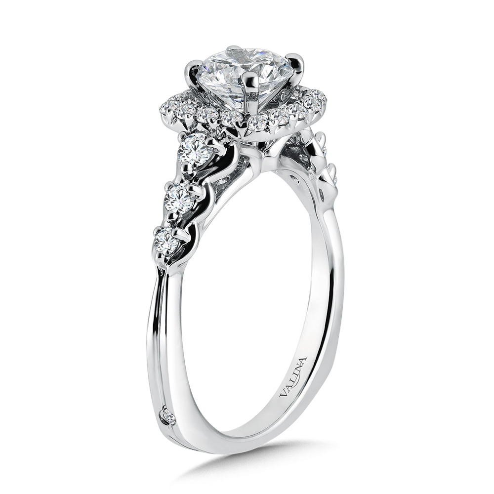 Tapered Cushion-Shaped Halo Diamond Engagement Ring Image 2 Coughlin Jewelers St. Clair, MI