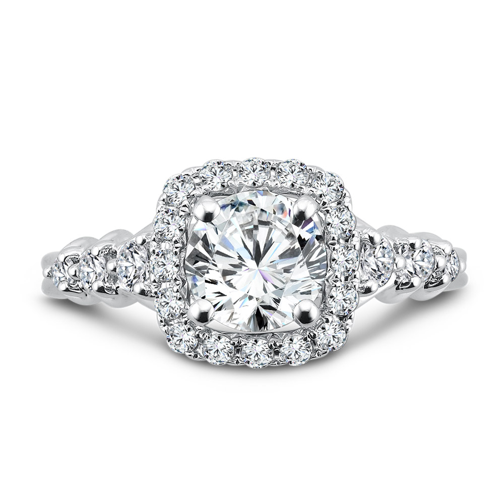 Tapered Cushion-Shaped Halo Diamond Engagement Ring Image 3 Coughlin Jewelers St. Clair, MI
