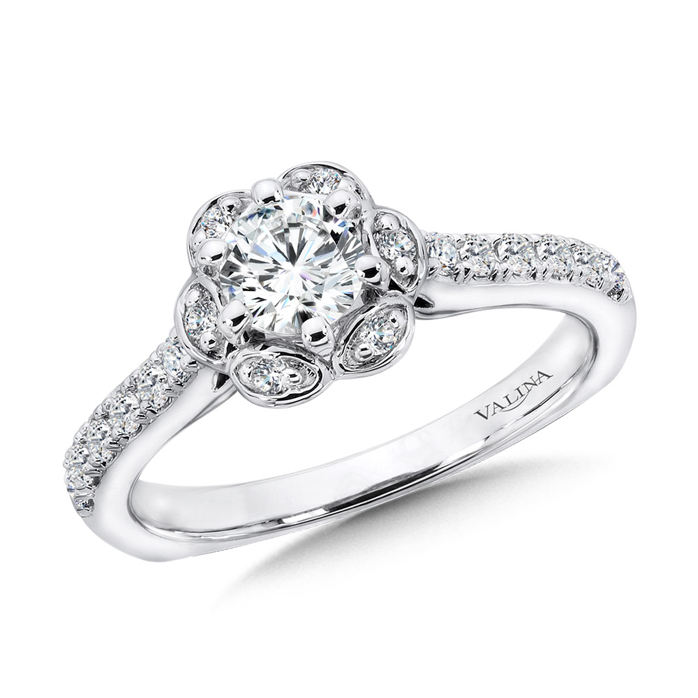Six-Prong Floral Halo Diamond Engagement Ring Gold Mine Jewelers Jackson, CA