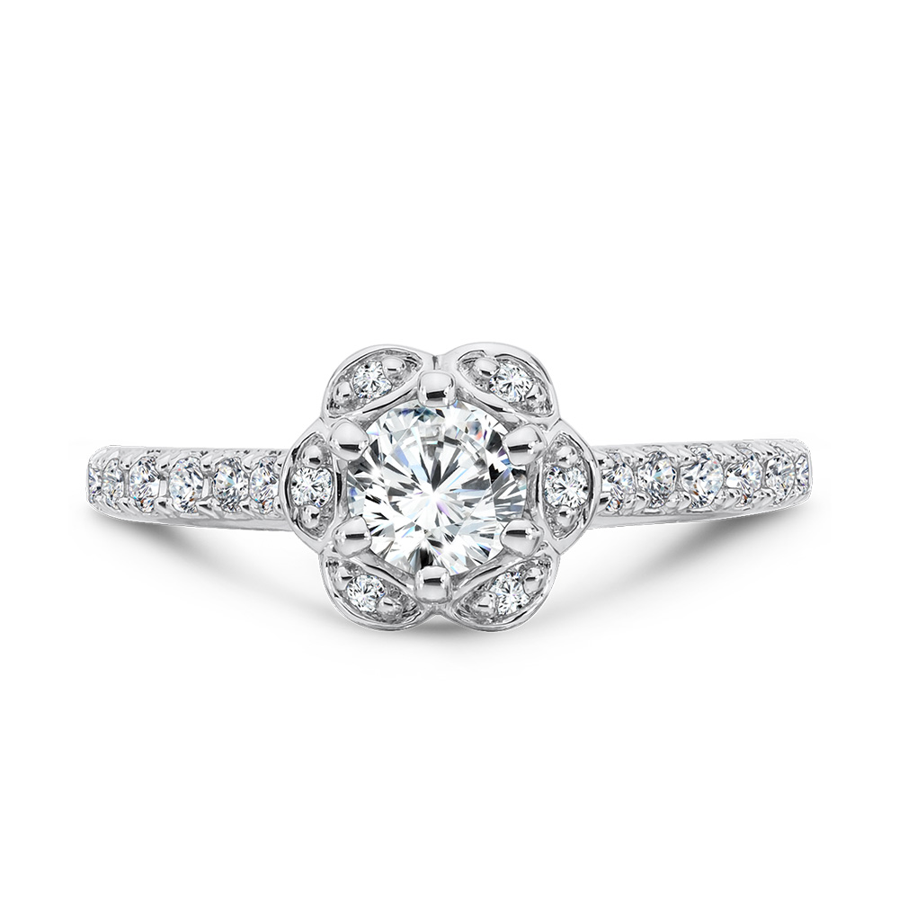Six-Prong Floral Halo Diamond Engagement Ring Image 3 Gold Mine Jewelers Jackson, CA
