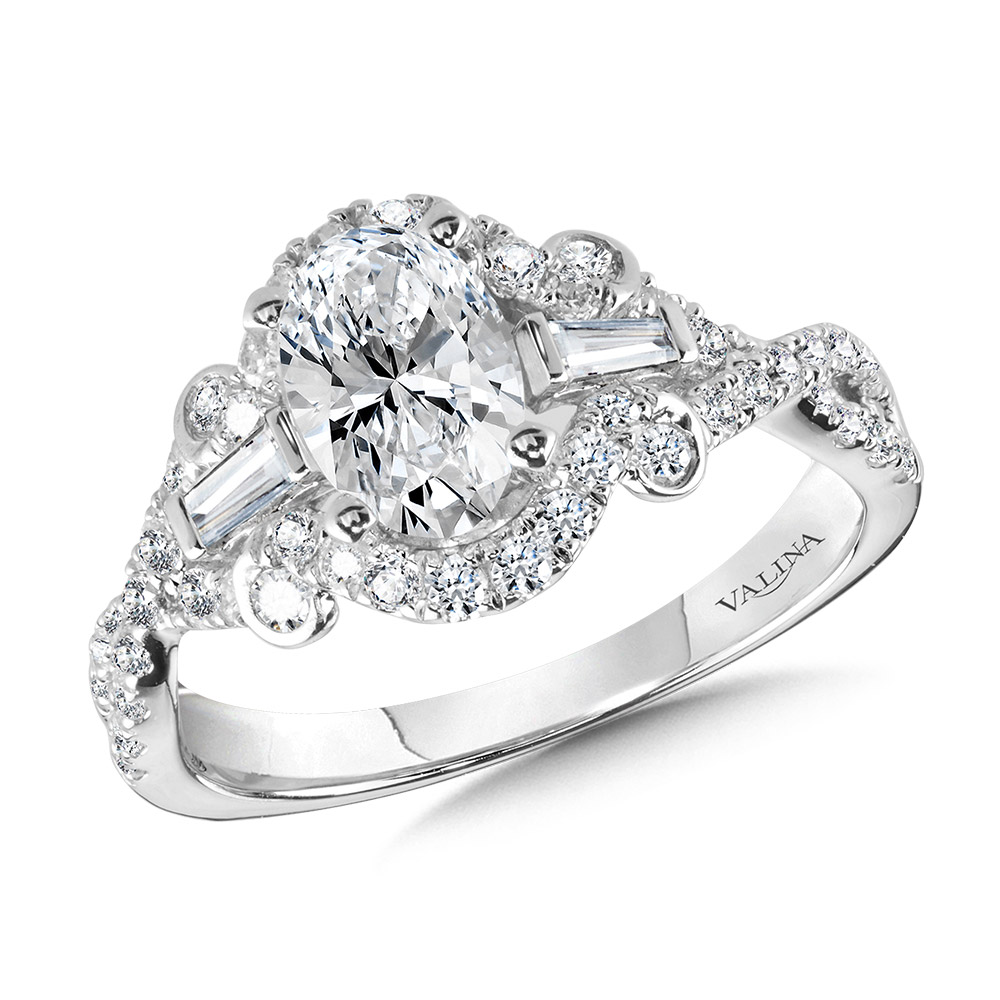 Tapered Oval and Baguette 3 Stone Diamond Engagement Ring Biondi Diamond Jewelers Aurora, CO