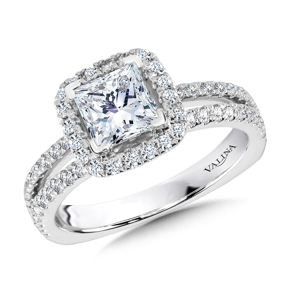 Princess-Cut Split Shank Diamond Halo Engagement Ring Gold Mine Jewelers Jackson, CA