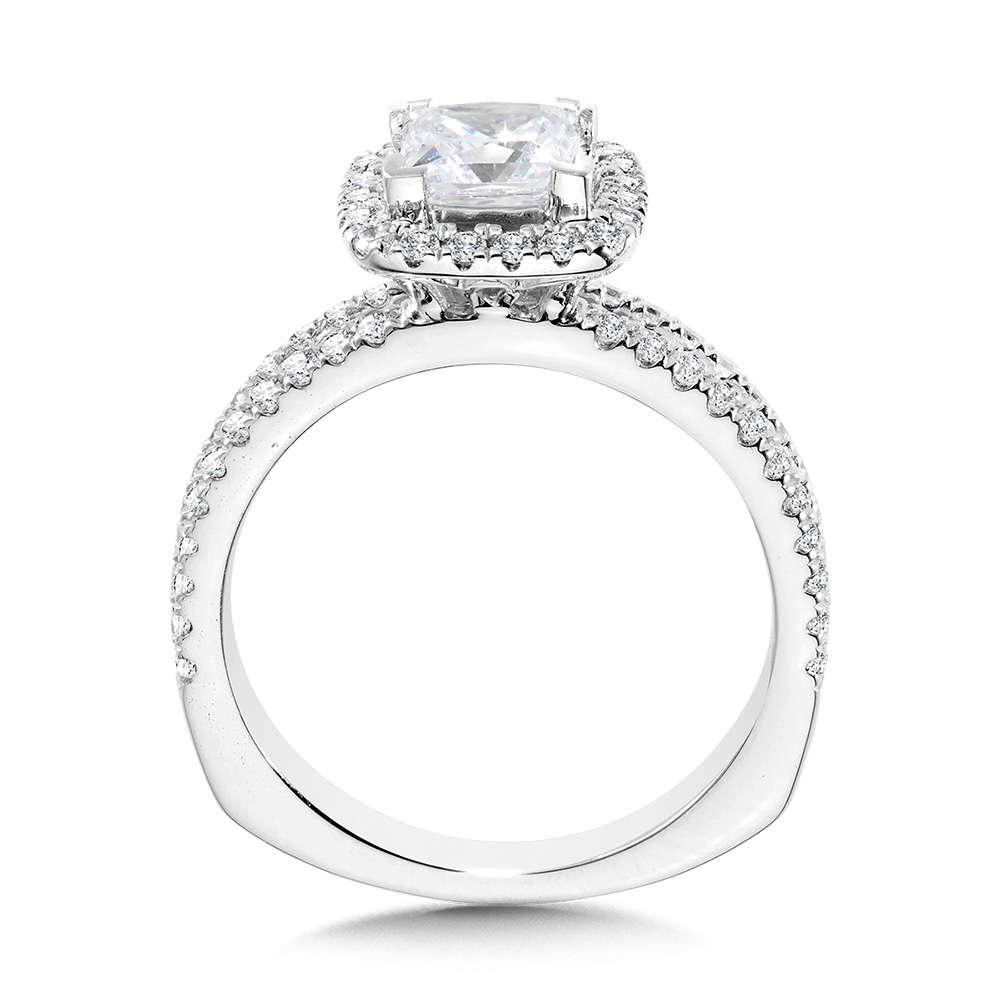 Princess-Cut Split Shank Diamond Halo Engagement Ring Image 2 Gold Mine Jewelers Jackson, CA