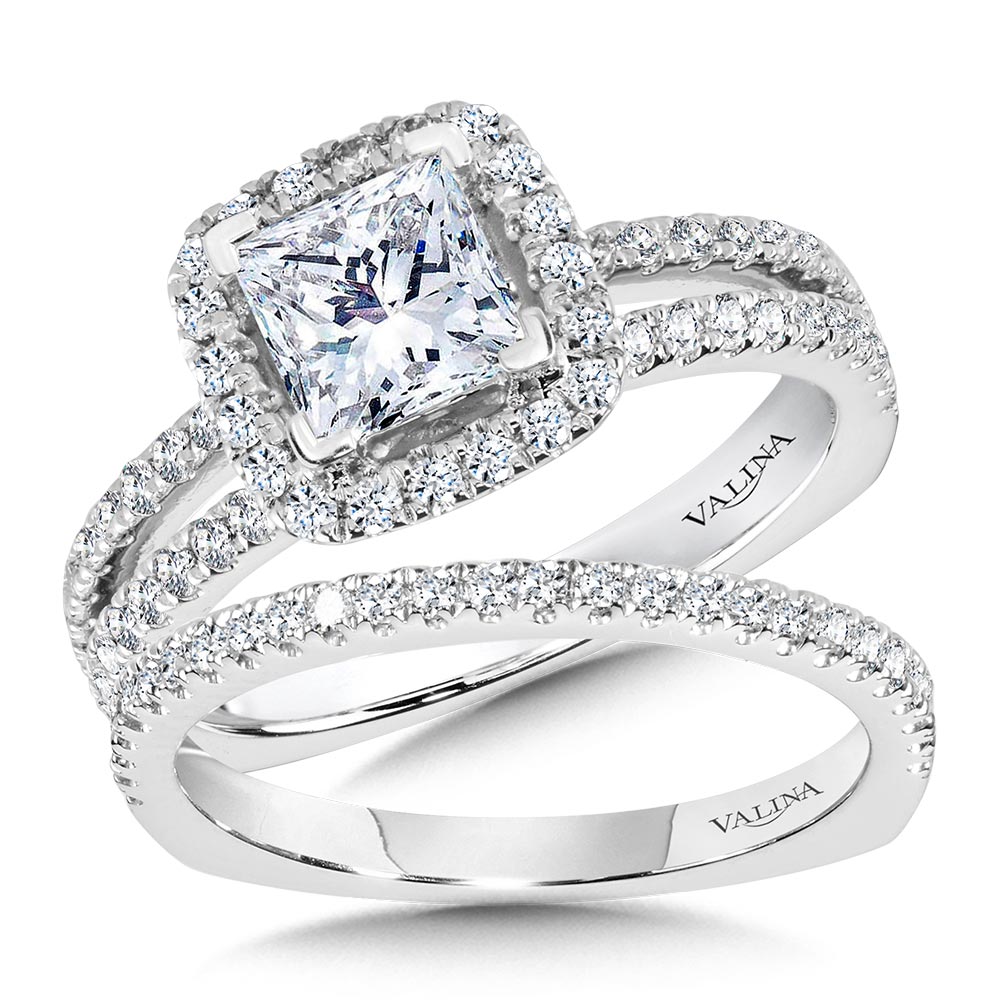 Princess-Cut Split Shank Diamond Halo Engagement Ring Image 3 Gold Mine Jewelers Jackson, CA
