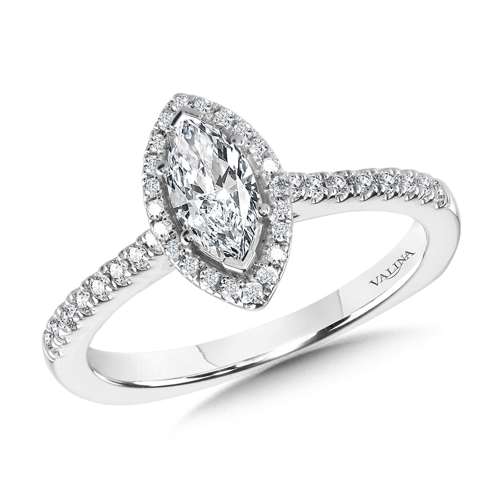Marquise Diamond Straight Halo Engagement Ring Coughlin Jewelers St. Clair, MI
