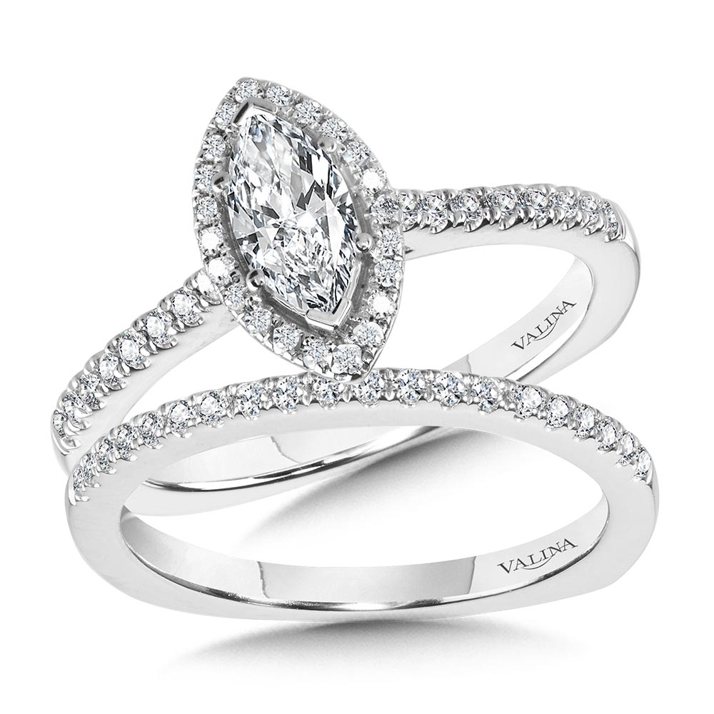 Marquise Diamond Straight Halo Engagement Ring Image 3 Coughlin Jewelers St. Clair, MI