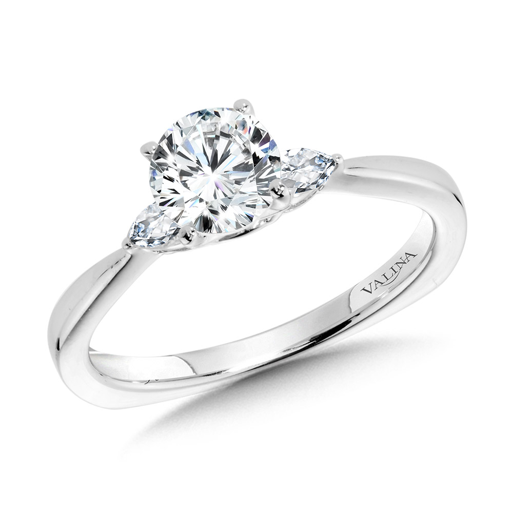 Tapered 3 Stone Round and Pear Diamond Engagement Ring Biondi Diamond Jewelers Aurora, CO