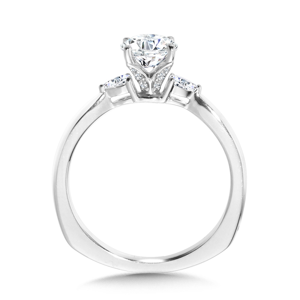 Tapered 3 Stone Round and Pear Diamond Engagement Ring Image 2 Biondi Diamond Jewelers Aurora, CO