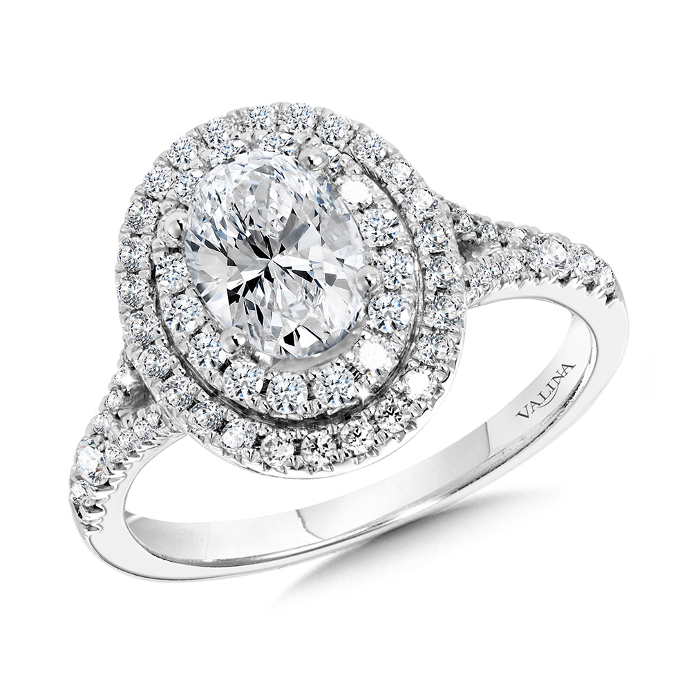 Oval-Shaped Double-Halo Split Shank Engagement Ring Gold Mine Jewelers Jackson, CA