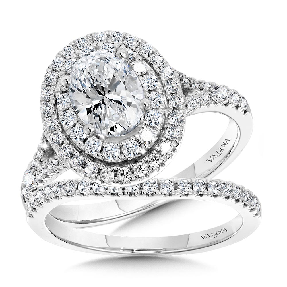 Oval-Shaped Double-Halo Split Shank Engagement Ring Image 3 Biondi Diamond Jewelers Aurora, CO
