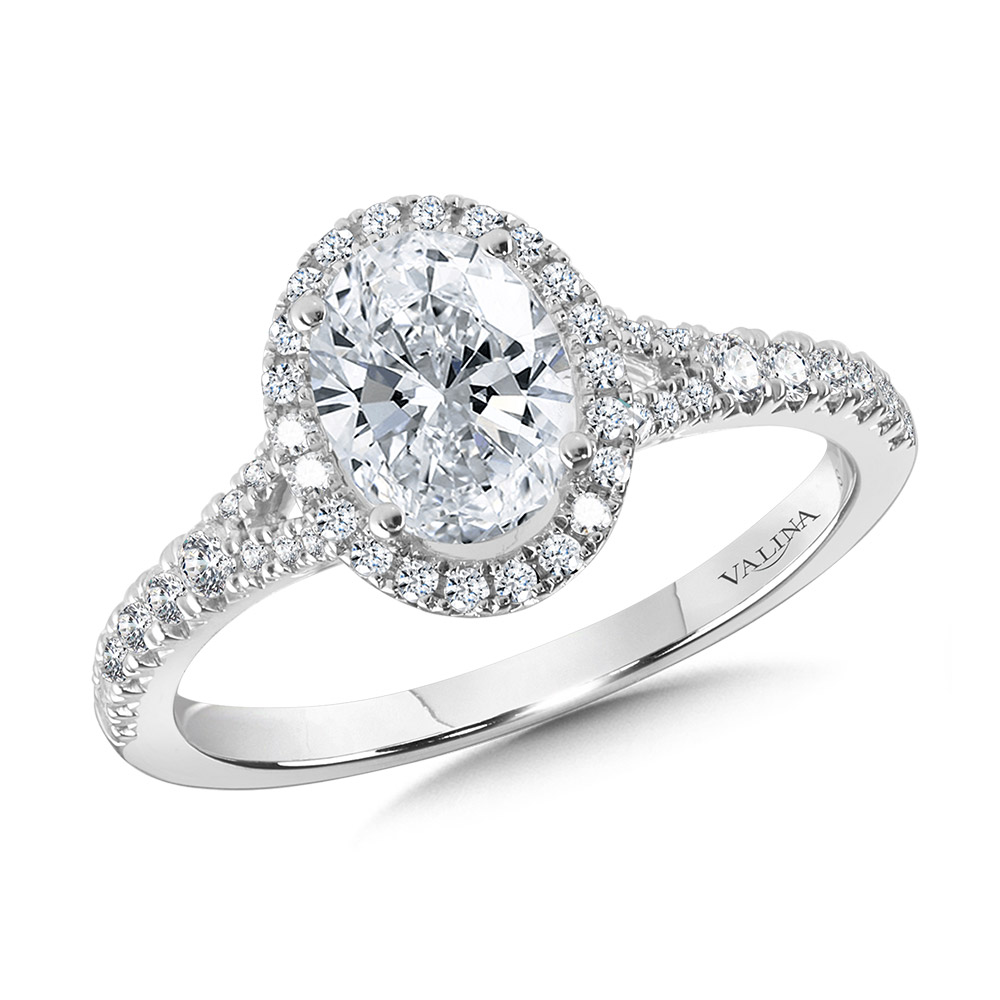 Oval-Shaped Halo Split Shank Engagement Ring Gold Mine Jewelers Jackson, CA