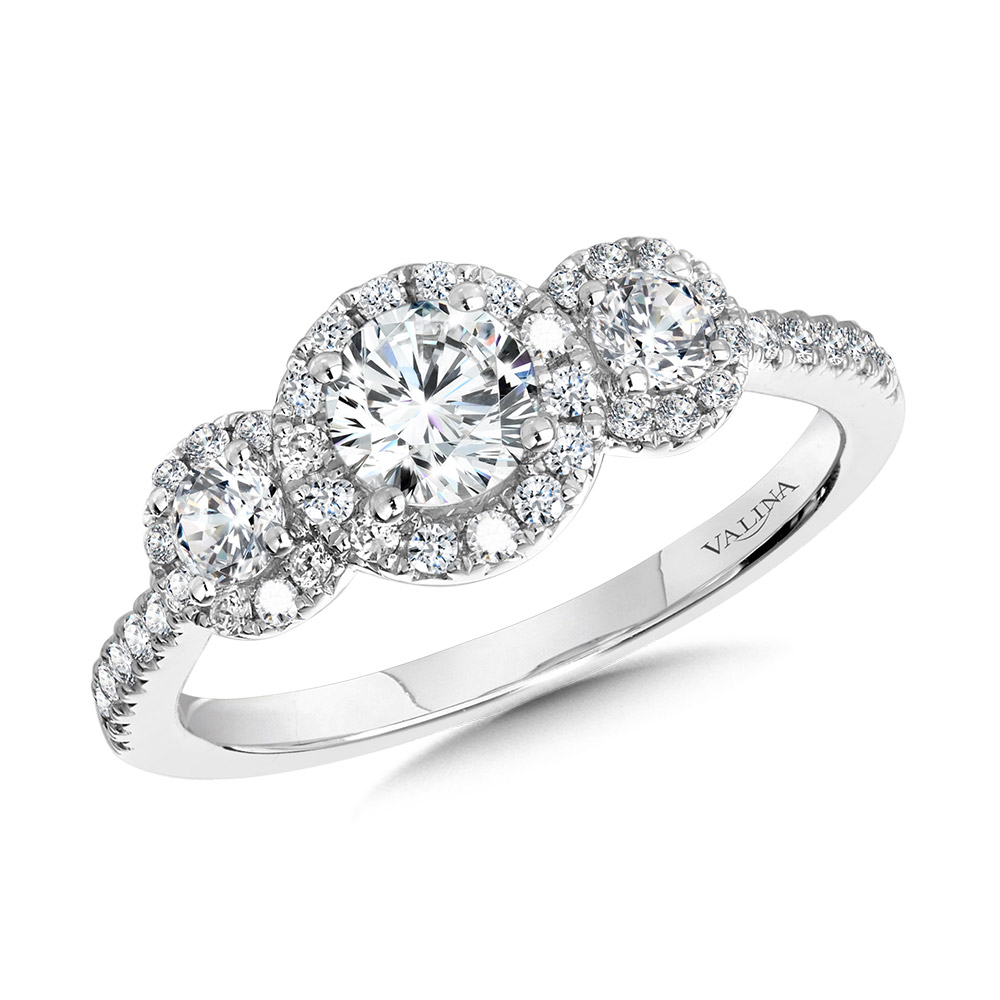 Round 3 Stone Halo Engagement Ring Gold Mine Jewelers Jackson, CA