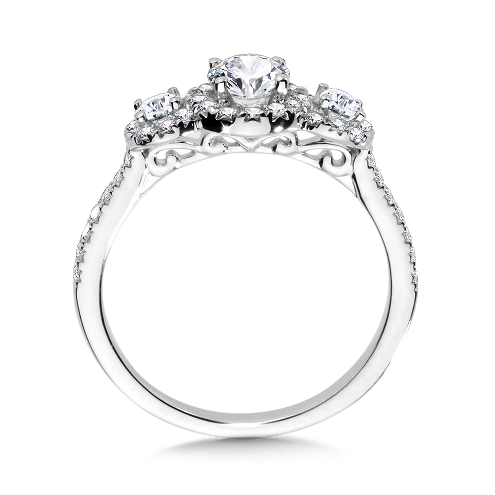 Round 3 Stone Halo Engagement Ring Image 2 Biondi Diamond Jewelers Aurora, CO