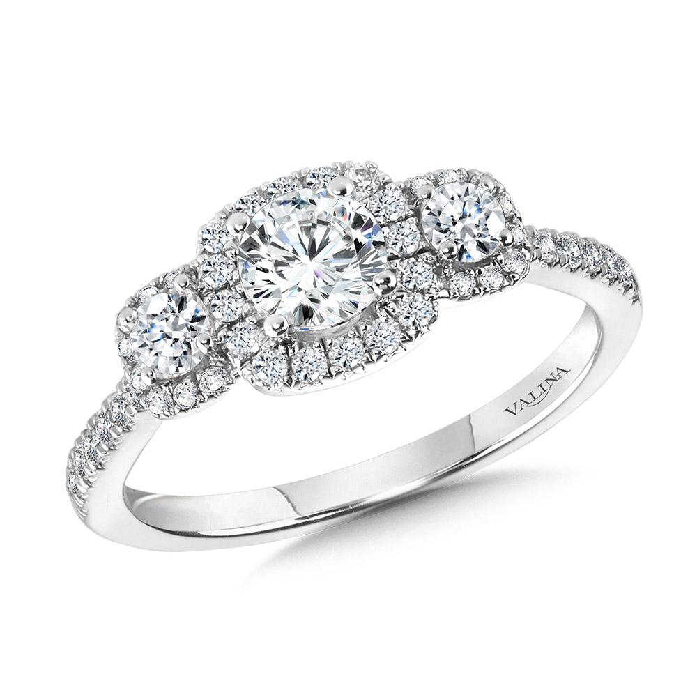 Round 3 Stone Halo Engagement Ring Gold Mine Jewelers Jackson, CA