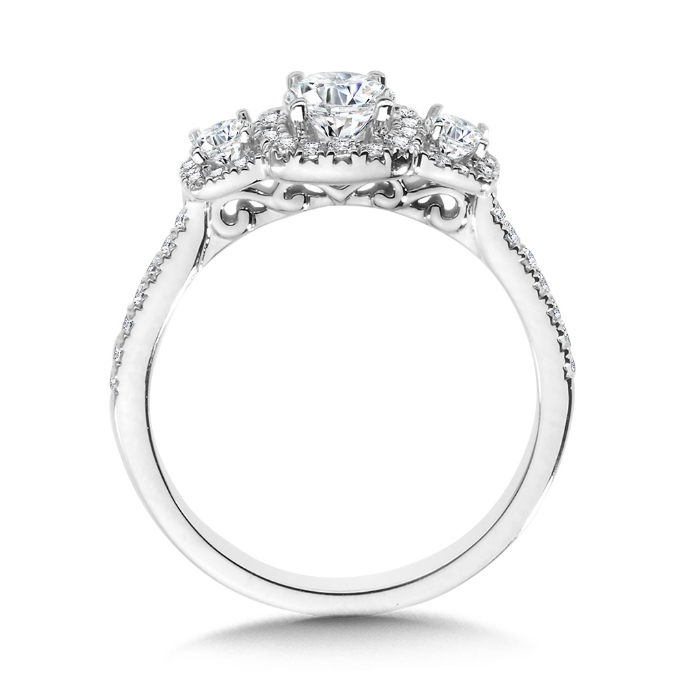 Round 3 Stone Halo Engagement Ring Image 2 Biondi Diamond Jewelers Aurora, CO