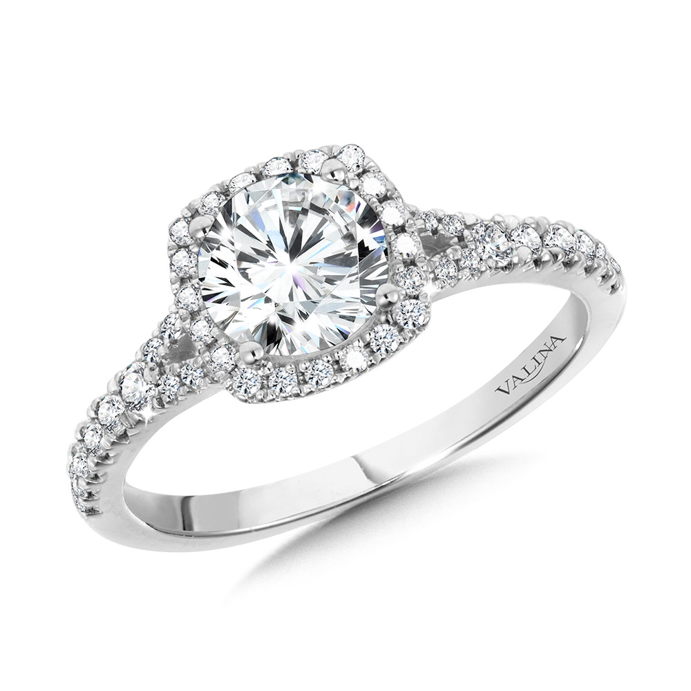 Cushion-Shaped Split Shank Halo Engagement Ring Gold Mine Jewelers Jackson, CA