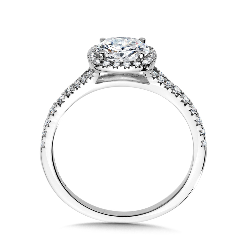 Cushion-Shaped Split Shank Halo Engagement Ring Image 2 Cottage Hill Diamonds Elmhurst, IL