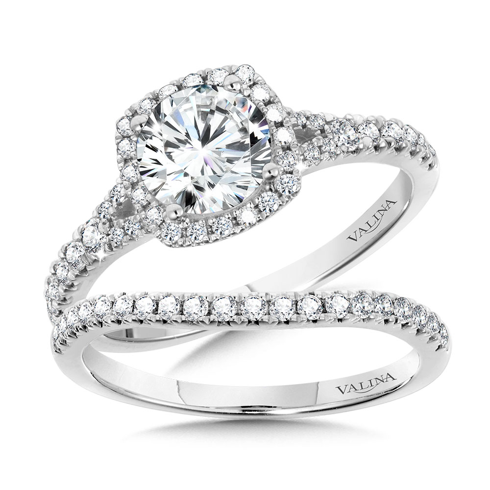 Cushion-Shaped Split Shank Halo Engagement Ring Image 3 The Jewelry Source El Segundo, CA