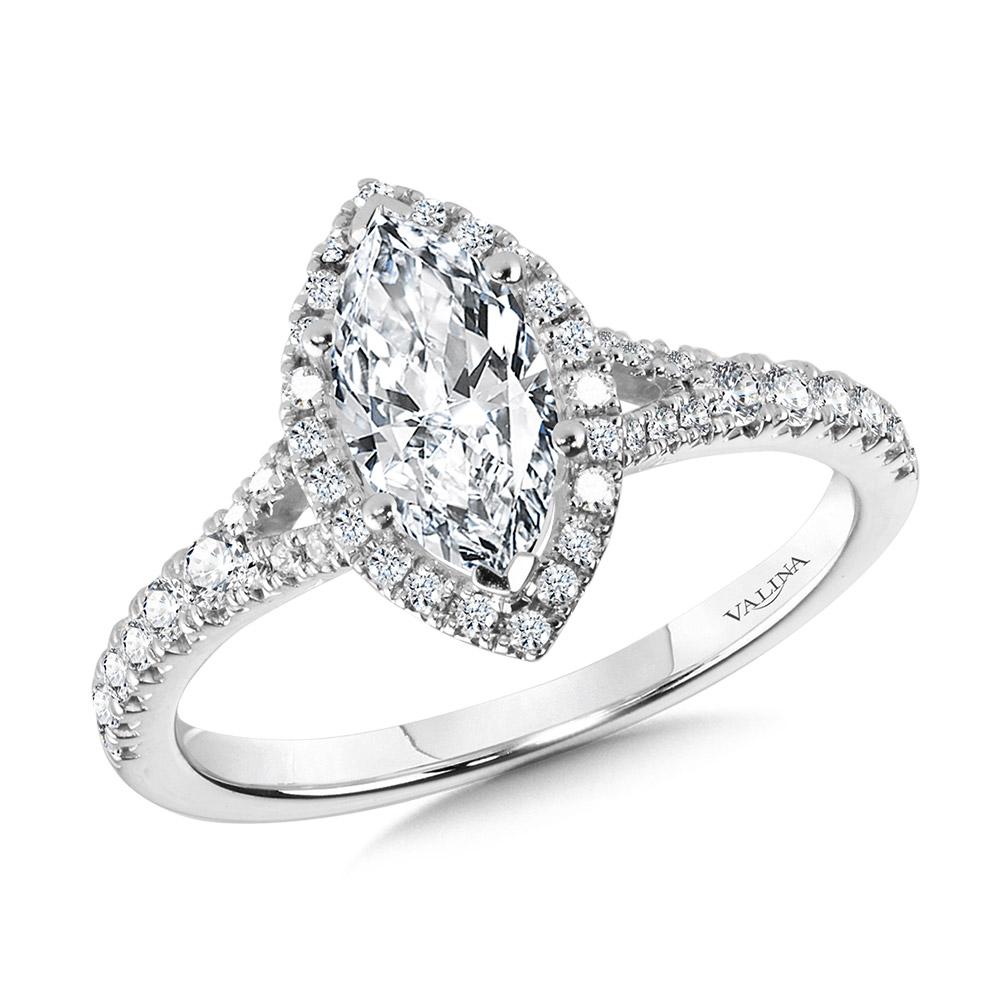 Marquise-Shaped Split Shank Halo Engagement Ring Gold Mine Jewelers Jackson, CA