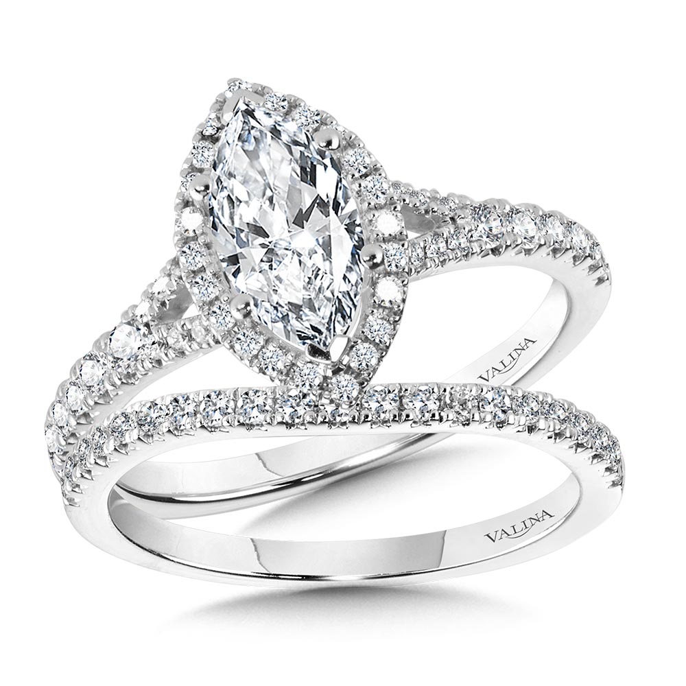 Marquise-Shaped Split Shank Halo Engagement Ring Image 3 Cottage Hill Diamonds Elmhurst, IL