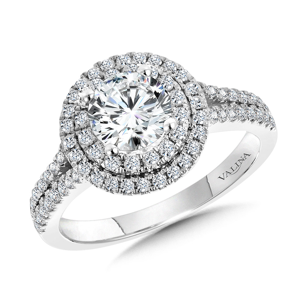Round Double-Halo Split Shank Engagement Ring Biondi Diamond Jewelers Aurora, CO