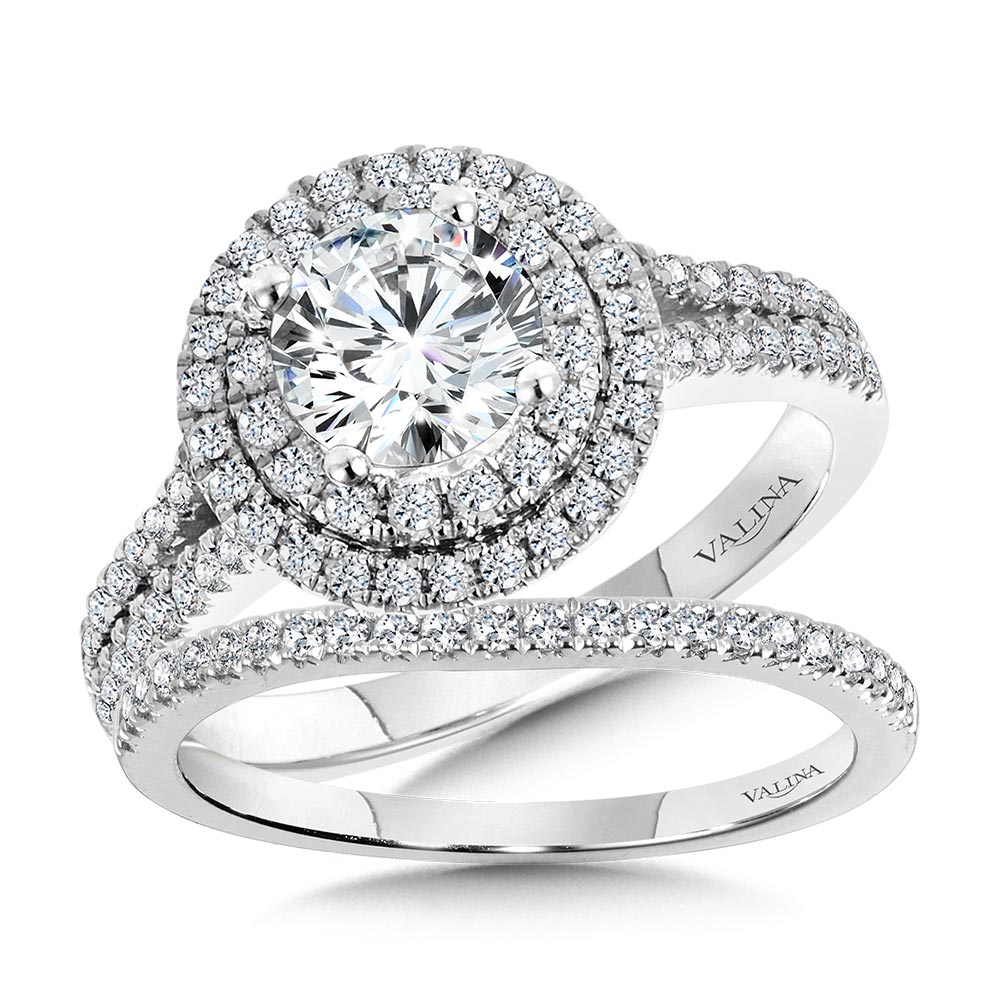 Round Double-Halo Split Shank Engagement Ring Image 3 Gold Mine Jewelers Jackson, CA