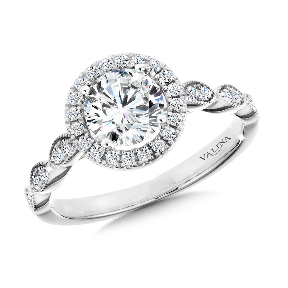 Scalloped & Milgrain-Beaded Round Halo Engagement Ring The Jewelry Source El Segundo, CA