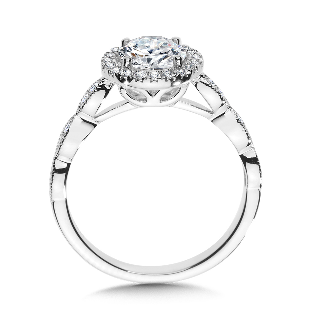 Scalloped & Milgrain-Beaded Round Halo Engagement Ring Image 2 The Jewelry Source El Segundo, CA