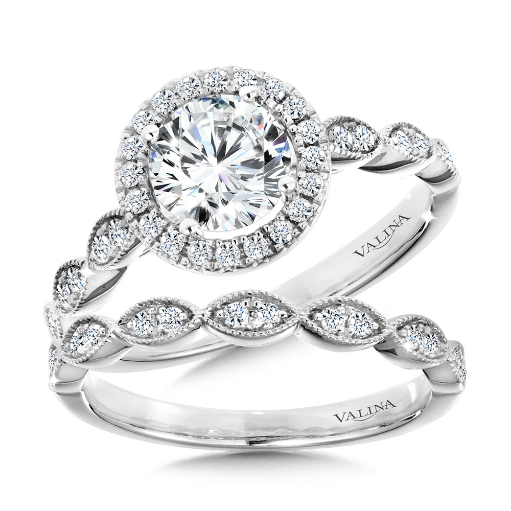 Scalloped & Milgrain-Beaded Round Halo Engagement Ring Image 3 Gold Mine Jewelers Jackson, CA