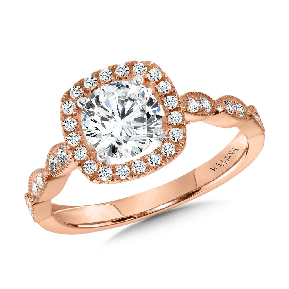 Scalloped & Milgrain-Beaded Cushion-Shaped Halo Engagement Ring Biondi Diamond Jewelers Aurora, CO