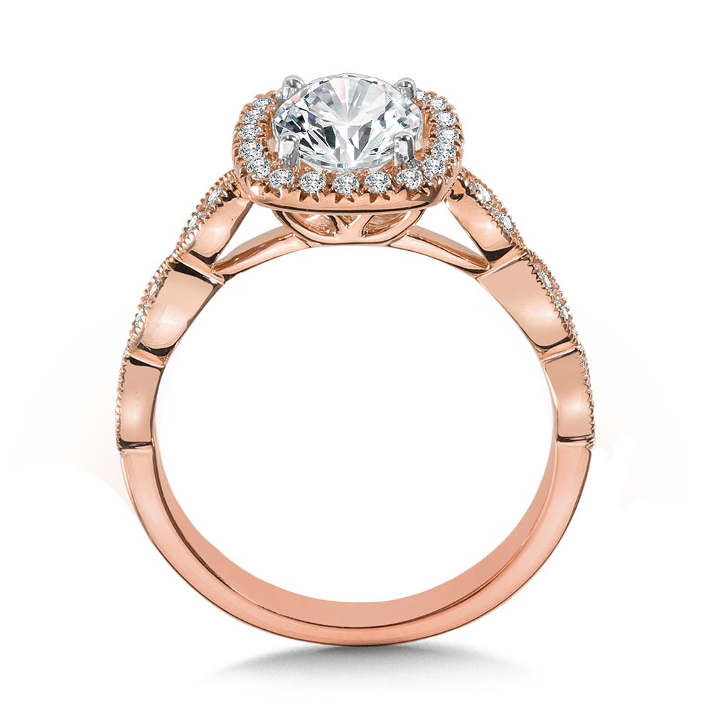 Scalloped & Milgrain-Beaded Cushion-Shaped Halo Engagement Ring Image 2 Biondi Diamond Jewelers Aurora, CO