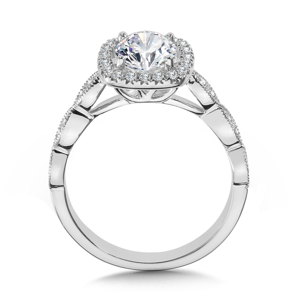Scalloped & Milgrain-Beaded Cushion-Shaped Halo Engagement Ring Image 2 Gold Mine Jewelers Jackson, CA