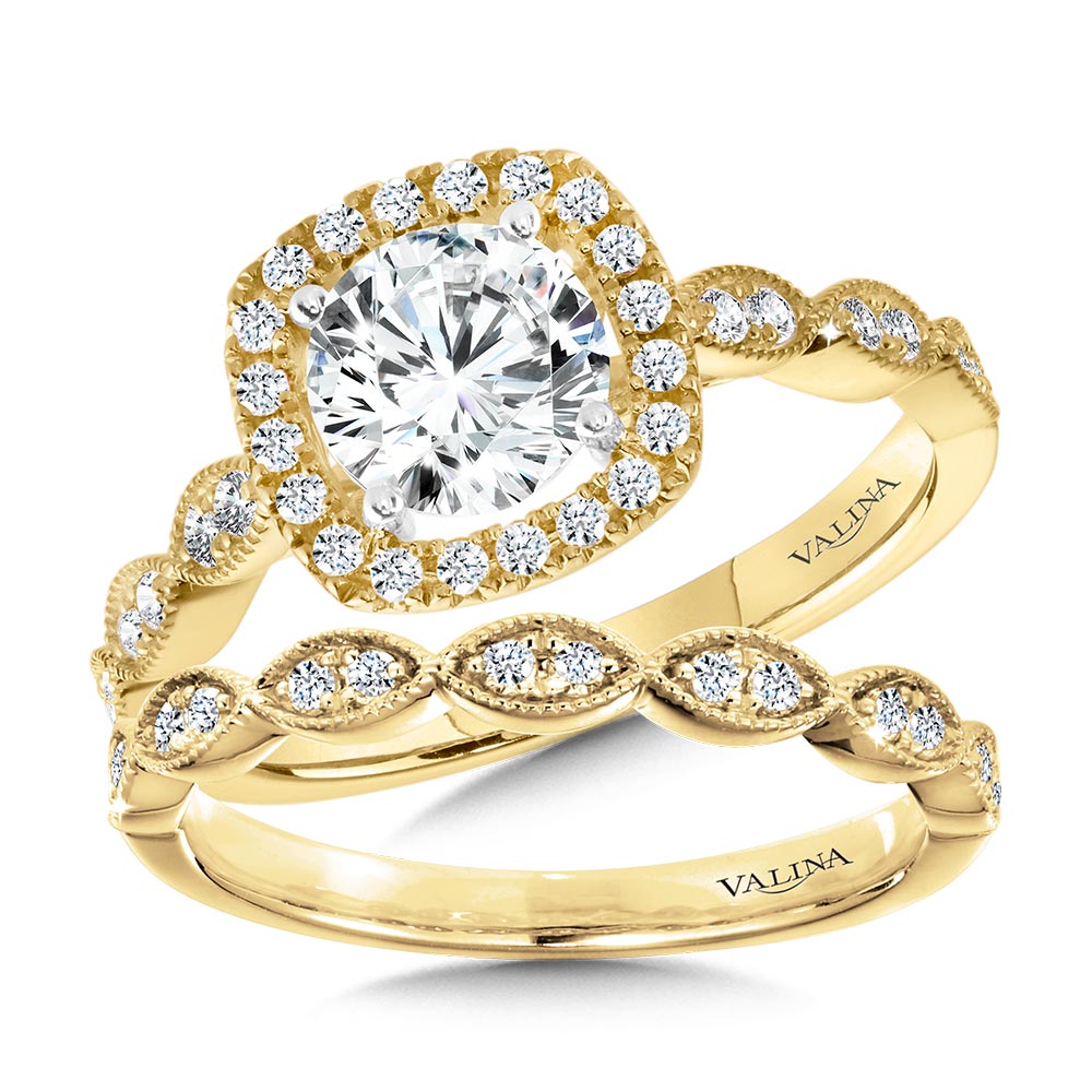 Scalloped & Milgrain-Beaded Cushion-Shaped Halo Engagement Ring Image 3 Gold Mine Jewelers Jackson, CA