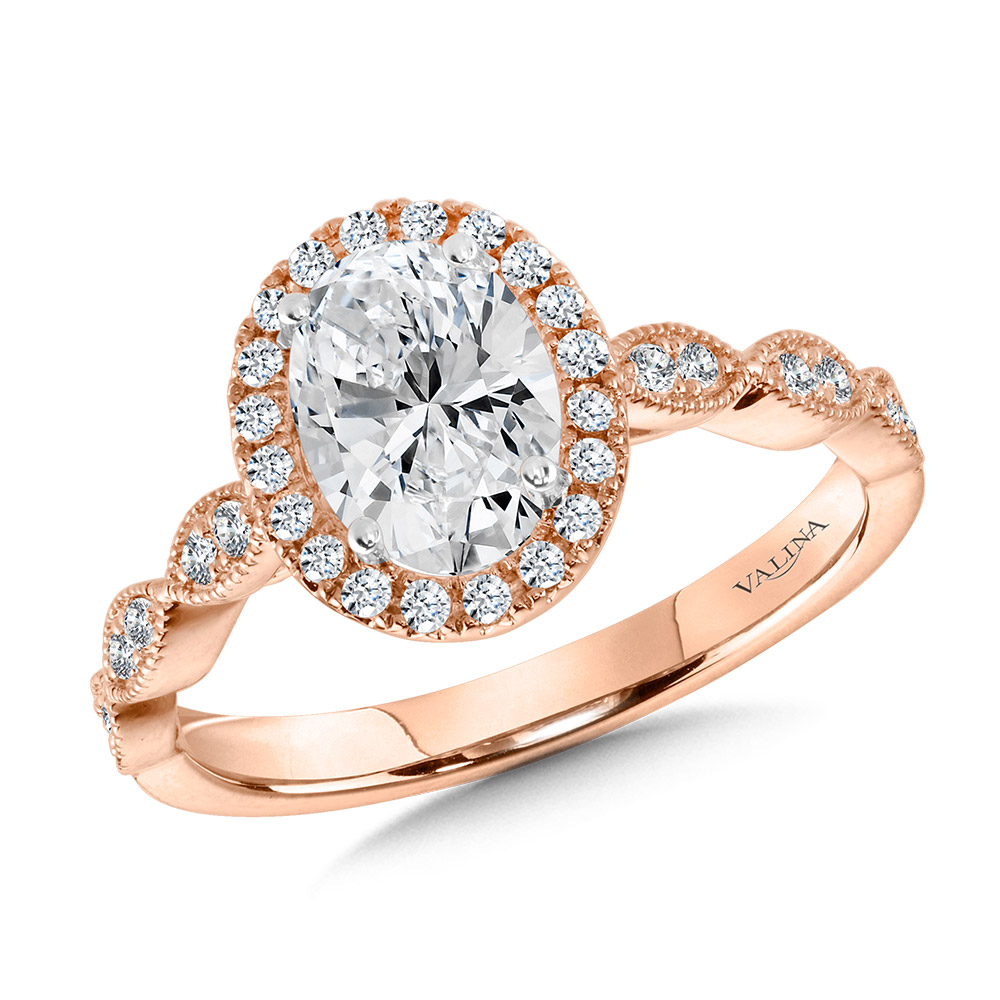 Scalloped & Milgrain-Beaded Oval Halo Engagement Ring Gold Mine Jewelers Jackson, CA