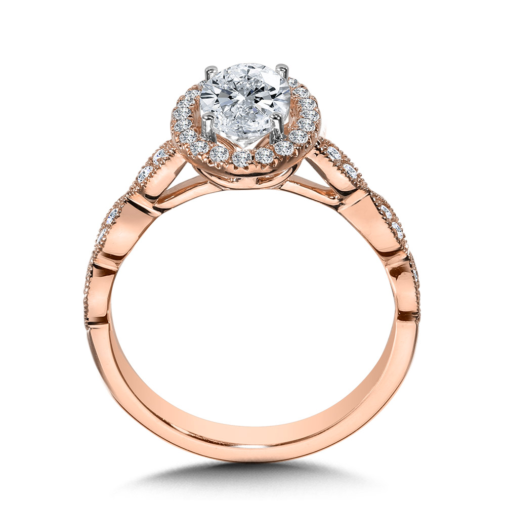 Scalloped & Milgrain-Beaded Oval Halo Engagement Ring Image 2 The Jewelry Source El Segundo, CA