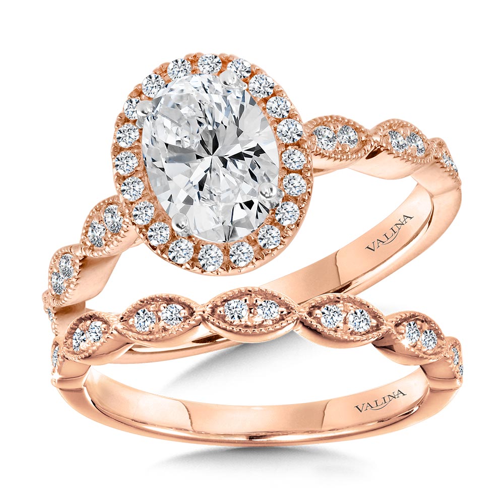 Scalloped & Milgrain-Beaded Oval Halo Engagement Ring Image 3 The Jewelry Source El Segundo, CA