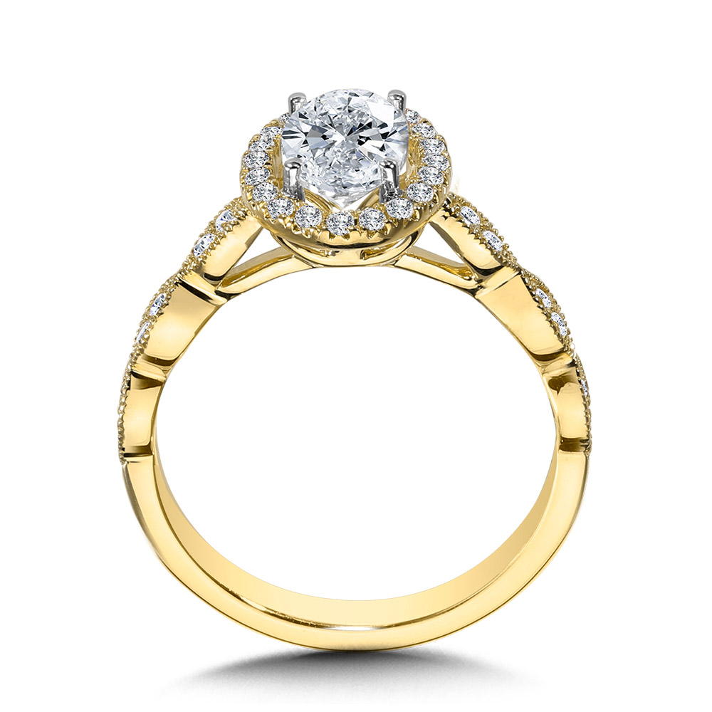 Scalloped & Milgrain-Beaded Oval Halo Engagement Ring Image 2 Gold Mine Jewelers Jackson, CA